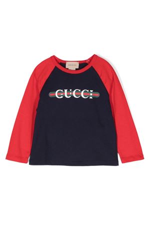 blue cotton tshirt GUCCI KIDS | 757858XJGPI4033